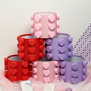 Nouveauté 2024 - Boîte cadeau ronde pour fleurs - Boîte à fleurs avec accessoires en mousse en forme de cœur tridimensionnel pour l'emballage des fleurs - Product Image 2