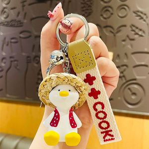Wholesale Resin 3D Cartoon Happy Duck Keychain Cute Woven Straw Hat Duck Exquisite Accessories Bag Pendant Gift <b>Key</b> <b>Chain</b> - Product Image 3
