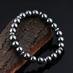 Pulsera de cuentas de plata Hemitite de 2,5 pulgadas, joyería de moda unisex elástica - Product Image 4