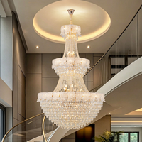 Lustre moderne de luxe à trois niveaux en cristal doré pour villa, escalier, maison, banquet, mariage