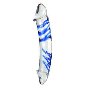 Dicke blau gefütterte doppel köpfige Glas dildos für weibliche lesbische Masturbation und flirtende Produkte für Erwachsene - Product Image 3