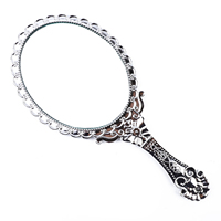 Miroir de table ovale multicolore Lymeebeauty Classic Vintage à poignée simple personnalisée en alliage de zinc et cadre en plastique avec dentelle