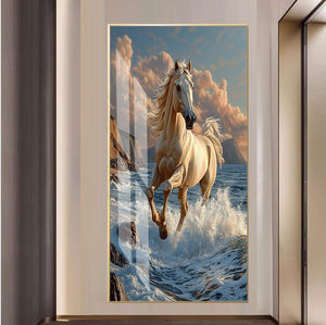 豪華な大きな壁アートホームホテルクリスタル磁器絵画壁画3D効果装飾的な馬リビングルーム用エレガント - Product Image 4