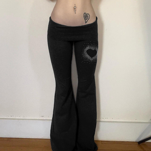 Pantalones Acampanados con Pedrería en Forma de Corazón Estilo Y2K para Mujer, Cintura Alta, Ajustados, Elásticos, Estilo Campana, Ropa de Calle Sexy, Pantalones Largos - Product Image 2