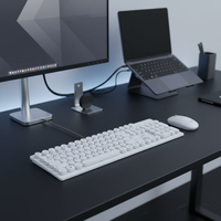 Combo de Teclado Inalámbrico Ergonómico Azul de Tamaño Completo, Delgado y Resistente al Agua, con Ratón Óptico de 2.4G y 1000 DPI para Oficina, 104 Teclas, OEM