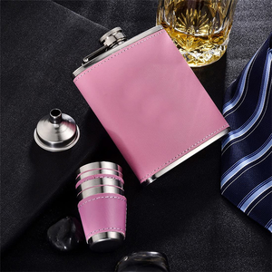 8オンスピンクステンレスレザーラップヒップフラスコミニポケットフラスコギフトセットカスタマイズロゴホワイトボックスノベルティプレゼント - Product Image 3