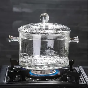 Wholesale high borosilicate glass stew pot can be electric pottery stove heating glass cooking pot with lid