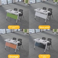 Table de conférence pliante en mélamine avec chaises, design modulable à double siège et pieds métalliques, idéale pour la formation et le bureau