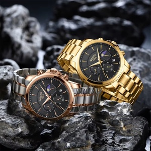 NIBOSI 2575 Montre à quartz en or de luxe toute neuve pour hommes, acier inoxydable, étanche, phases lunaires, chronographe, montres masculines - Product Image 5