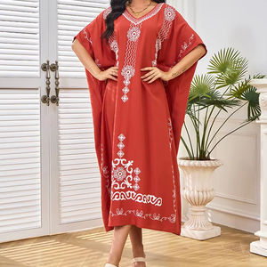Abito semplice Casual Casual da vacanza da spiaggia autunno e primavera abito da donna in cotone ricamato mediorientale - Product Image 1