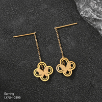 Anting-anting wanita mewah bergaya vintage berkualitas tinggi berlapis emas 18k dari baja tahan karat dengan desain bunga berdaun empat dan kupu-kupu serta rumbai panjang.