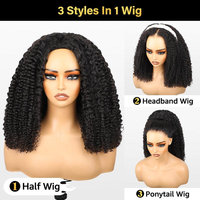 Vente en gros Demi-perruques Afro Crépus Bouclés Cheveux humains bruts indiens Perruques de cheveux humains fabriquées à la machine, respirantes et réglables pour femmes noires