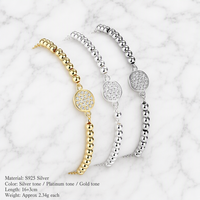 Bracelet élégant en argent sterling S925 avec zircon pavé, médaillon, perles, cadeau de Noël pour femmes, plaqué or 18 carats/platine, vente en gros