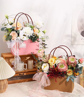 INUNION Fournitures pour fleuristes, sac d'emballage rectangulaire pour bouquet floral, boîtes à bouquets de fleurs, sac cadeau en papier artisanal pour fleurs avec poignée