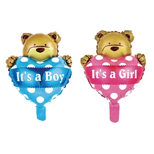 Mini handheld gender reveal it's a Boy Girl Foil Balloons for baby bear birthday party decoration baby shower balloon boy girl