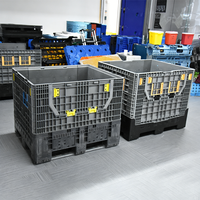 Boîte de rangement industrielle en plastique HDPE, grande, solide, pliable, empilable, isolée, pour pièces automobiles, récolte et poisson, avec manchon en maille