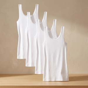 Camisetas sin mangas blancas para mujer, de punto, cuello redondo, algodón, transpirables, longitud regular, paquete de 4, más vendidas. - Product Image 2