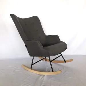 Mecedora reclinable para sala de estar, tela gris oscura con Metal negro y pierna de madera