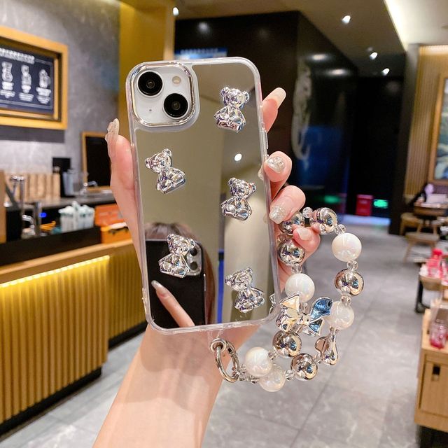 Luxury Design 3D Mirror Heart Phone Cases for iPhone 11 12 13 14 15 Fashion Electroplate Mirror Phone case Wth Wrist Chain