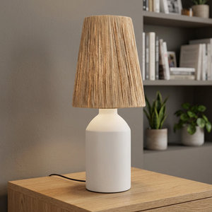 Lampe de table en céramique et rotin style côtier, abat-jour en jute plissé, lampe de chevet LED E26, écologique et durable pour le salon - Product Image 2