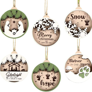 Decorazioni Natalizie <span class=keywords><strong>in</strong></span> <span class=keywords><strong>Legno</strong></span> 3D, Etichette <span class=keywords><strong>in</strong></span> <span class=keywords><strong>Legno</strong></span> per <span class=keywords><strong>Albero</strong></span> di Natale, Ornamenti Incisi a Laser <span class=keywords><strong>da</strong></span> Appendere, Decorazioni Festive - Product Image 4