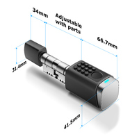 Cerradura Inteligente para Puerta Digital con Huella Dactilar y WiFi, Estándar Europeo, Cilindro Inteligente con Doble Aplicación Tuya y TT Lock, Longitud Ajustable