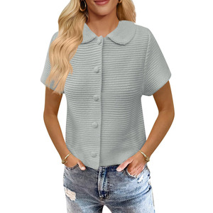 Pull d'été d'automne tricoté léger et ample pour femmes Commerce extérieur transfrontalier pour <span class=keywords><strong>Amazon</strong></span> Explosions Boucle Col avant - Product Image 5