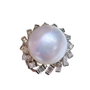 Bague en argent sterling S925 avec perle de 12-13 mm, design élégant et polyvalent, avec perle ronde légèrement imparfaite - Product Image 5