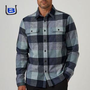 Camicia Shacket da <span class=keywords><strong>Uomo</strong></span> Urbana a Maniche Lunghe Slim Fit in <span class=keywords><strong>Lana</strong></span> Pesante e Calda con Logo Personalizzato e Tecnica di Tintura a Filo a Quadri - Product Image 2