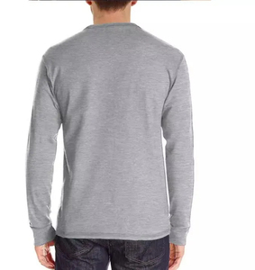 Al Aire Libre Fitness Running Wear Quick-Dry Men Grey Color sólido Tee Fitness Undershirt Casual Henley Collar Camiseta de manga larga - Product Image 4