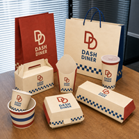 Boîte en papier jetable personnalisée avec logo pour emballage alimentaire de burgers, poulet frit et frites, idéale pour les entreprises de vente à emporter