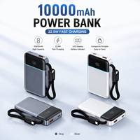 Chargeur portable 22,5 W 10000 mAh avec câble tressé intégré, écran LED numérique, autorisé en avion, batterie externe pour téléphone