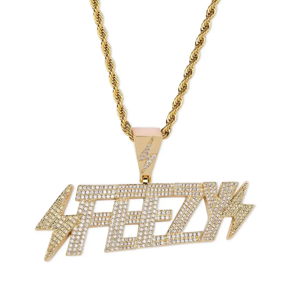 Gold CZ Initial Hiphop Dripping Iced Out Letter Pendant Necklace