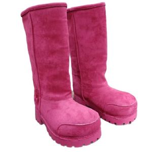 מגפי שלג חורפיים בהתאמה אישית סיטונאיים, מגפי יוקרה חמים עד הברך לנשים, ורודים, סוליה עבה, זמש ופרווה - Product Image 5