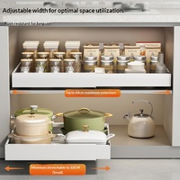 Étagère de rangement rétractable en acier au carbone pour tiroir d'armoire avec boîte de rangement coulissante pour vaisselle et casseroles, fixation au sol, sans installation requise