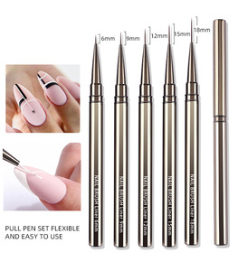 5pcs Nail Art Brush <b>Set</b> Flat Metal Handle Synthetic Hair Fine Liner Acrylic UV Gel Painting Manicure Nail Brush - Product Image 4