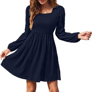 Vestidos Mini de Punto Jacquard de Manga Larga con Cuello Cuadrado y Color Sólido para Mujer, Nueva Colección de Otoño, Venta al Por Mayor Personalizada - Product Image 3