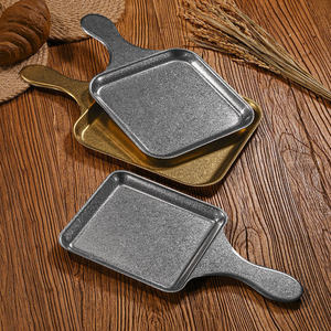 จานสี่เหลี่ยมสแตนเลส 88888 ผิวแบบดิสเทรส สำหรับงานปาร์ตี้ ใช้สำหรับเสิร์ฟสเต็ก - Product Image 2