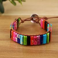 Bohemia buatan tangan 7 Chakra gelang perhiasan tenun Adjustable batu alam tabung manik-manik kulit bungkus gelang