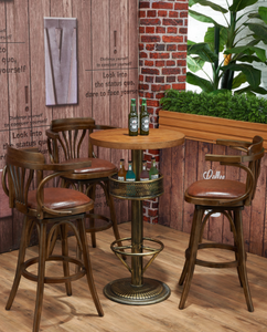 Ghế Tựa Tay Cao Bằng Gỗ Kiểu Cổ Điển Kiểu Mỹ Ghế Da Ghế Quán Bar Có Lưng - Product Image 4