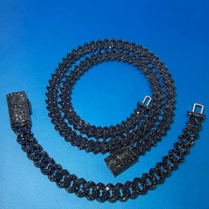 Vvvs <span class=keywords><strong>moissanite</strong></span> מצופה צמידים שרשרת תכשיטים שחור כסף 925 שרשרת קישור קוביה תכשיטי אופנה היפ הופ - Product Image 6