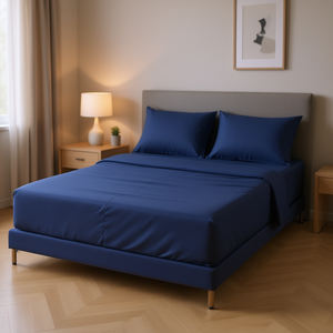 Set di Lenzuola Viasoft Queen Size Blu Navy, 2000 Fili, Ipoallergenico, Tinta Unita, per Uso Domestico - Product Image 2