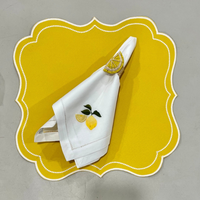 Serviettes carrées modernes en coton 100% biologique, brodées, écologiques, réutilisables, durables, avec monogramme personnalisé, Inde, couleur citron blanc