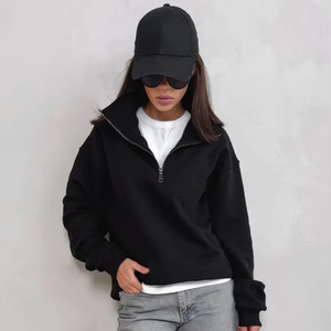 Última nueva moda mujer Zip Up sudadera Mock Neck sudadera - Product Image 1