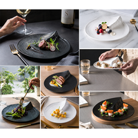 Assiette en céramique écologique de style zen japonais, en porcelaine texturée noire mate, plateau de service, passe au lave-vaisselle, gourmet