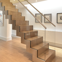 Escalier à double poutre latérale pour villa, en chêne blanc, droit, pour sous-sol, avec poutre latérale en acier