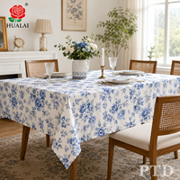 Nappe de table HuaLai sur mesure, motif floral bleu toile, en faux coton et polyester, pour cuisine
