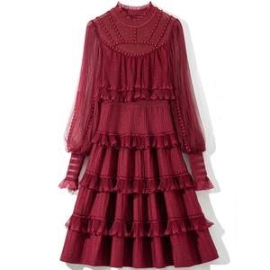 Abito maglione nuovo di alta qualità 2022 autunno inverno stile donna Ruffle Lace Beading Deco manica lunga <span class=keywords><strong>rosso</strong></span> bianco nero abito lavorato a <span class=keywords><strong>maglia</strong></span> - Product Image 1