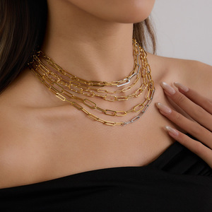 Geometric <b>Cross</b> <b>Chain</b> Necklace 18K Gold Stainless Steel Everyday Wear Unisex - Product Image 4