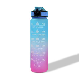 New 1000ml Gradient Color Sport Bottle Eco-friendly Motivational Marker Outdoor Travel Frosted Leakproof Plastic Drink Bottle